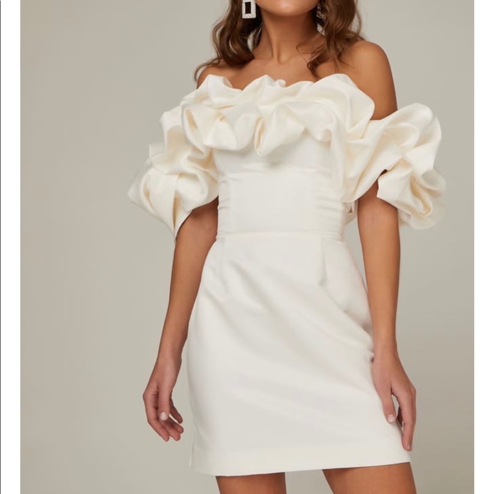 Ruffle White Mini Dress with Back Zipper